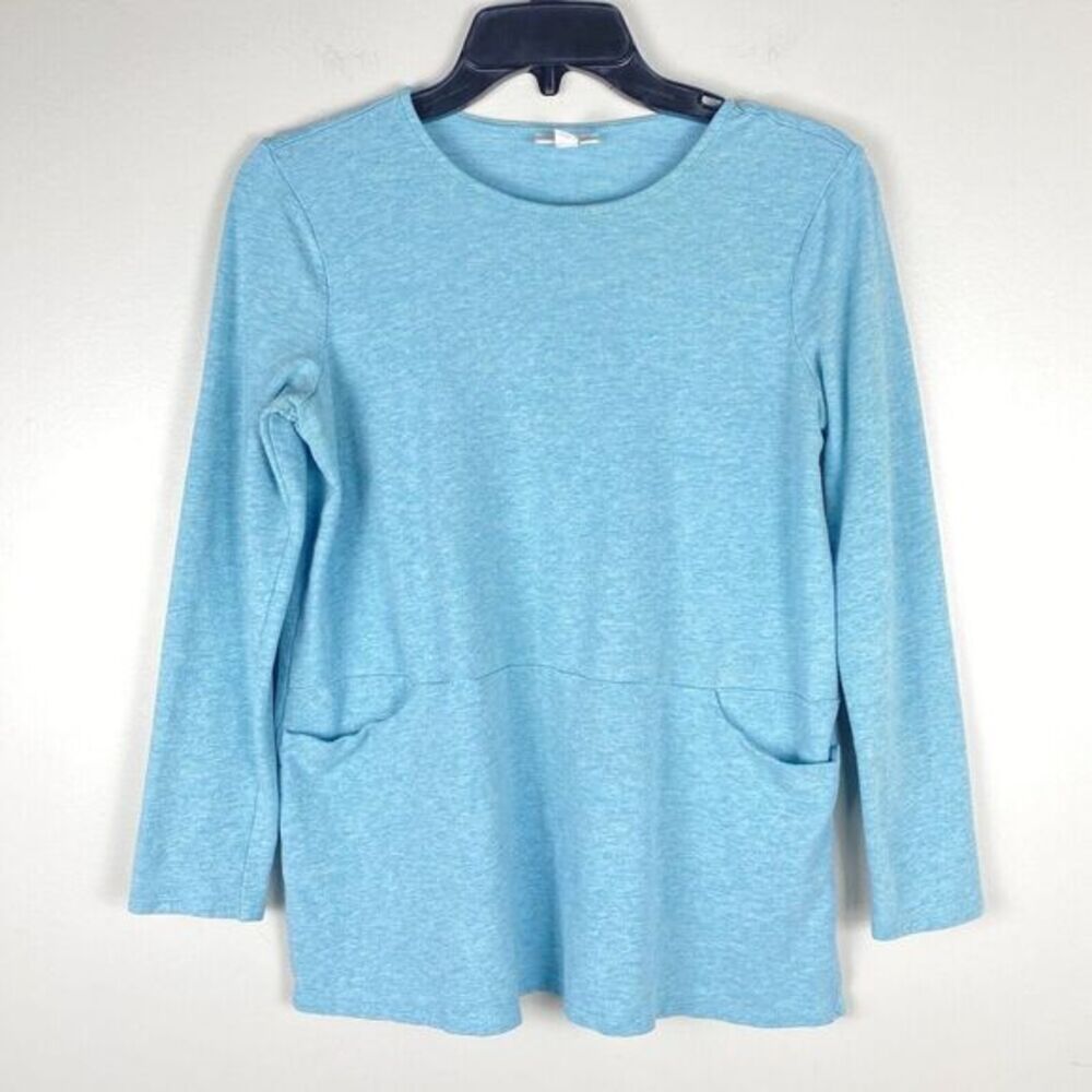 Pure Jill  Pullover Sweat Top Sz XS‎ Blue Pockets Cotton Yoga Gym Running